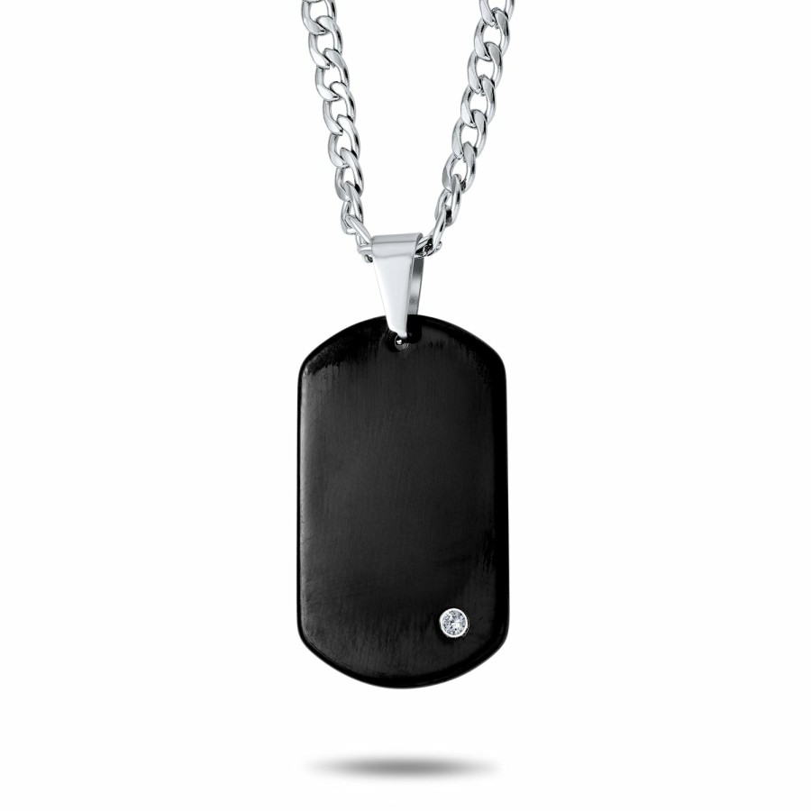 Shop Men Bling Jewelry Mens Engravable Necklaces | Mens Black Titanium Dog Tag Pendant Necklace Stainless Steel Cahin