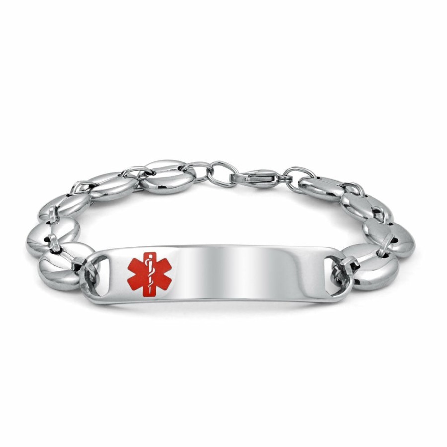 Shop Women Bling Jewelry Engravable Bracelets | Personalize Medical Alert Id Bracelet Mariner Link Stainless Steel 7 8 9