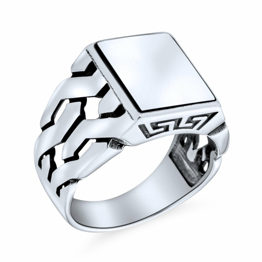 Shop Men Bling Jewelry Mens Rings | Men'S Curb Link Monogram Initial Rectangle Signet Ring Sterling Silver