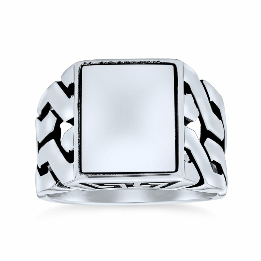 Shop Men Bling Jewelry Mens Rings | Men'S Curb Link Monogram Initial Rectangle Signet Ring Sterling Silver