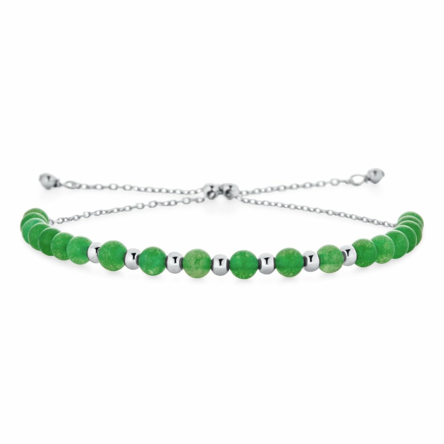 Shop Women Bling Jewelry Delicate Bracelets | Danity Gemstone Jade Seed Bead Bolo Bracelet .925 Silver Adjustable