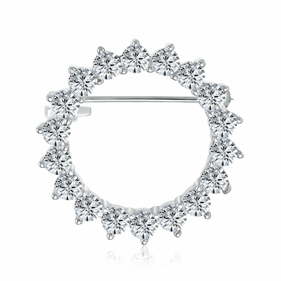 Shop Women Bling Jewelry Pins & Brooches | Bridal Cubic Zirconia Aaa Cz Scarf Open Round Circle Brooch Pin