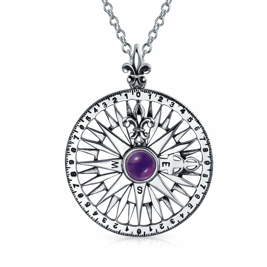 Shop Men Bling Jewelry Mens Pendants & Dog Tags | Cz Fleur De Lis Nautical Rose Compass Pendant Sterling