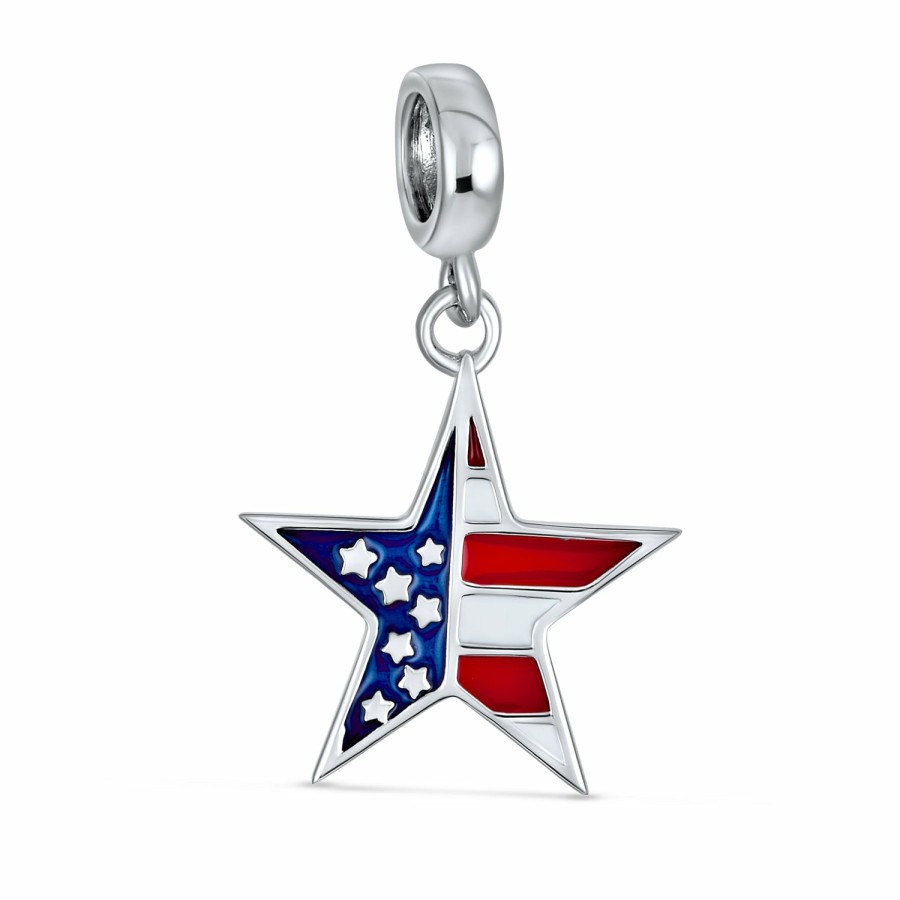 Shop Women Bling Jewelry Love Heart Beads | Patriotic American Flag Usa Stars Stripes Charm Bead Sterling