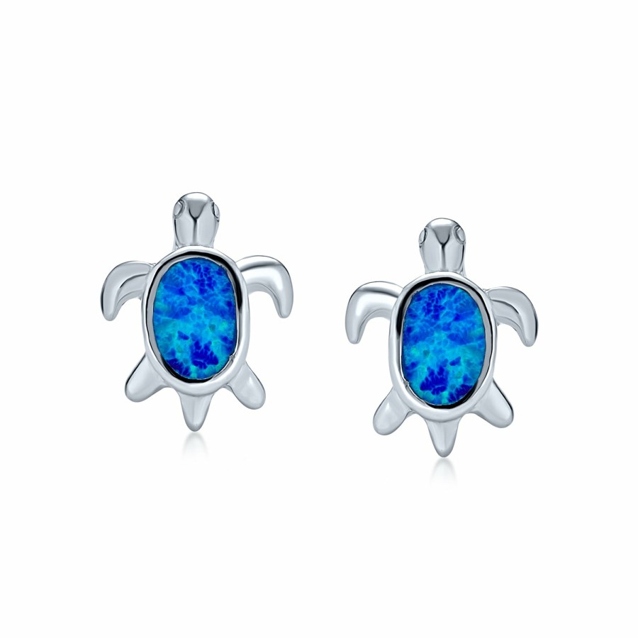 Shop Women Bling Jewelry | Hawaiian Blue Created Opal Turtle Stud Earrings Small Sterling Silver