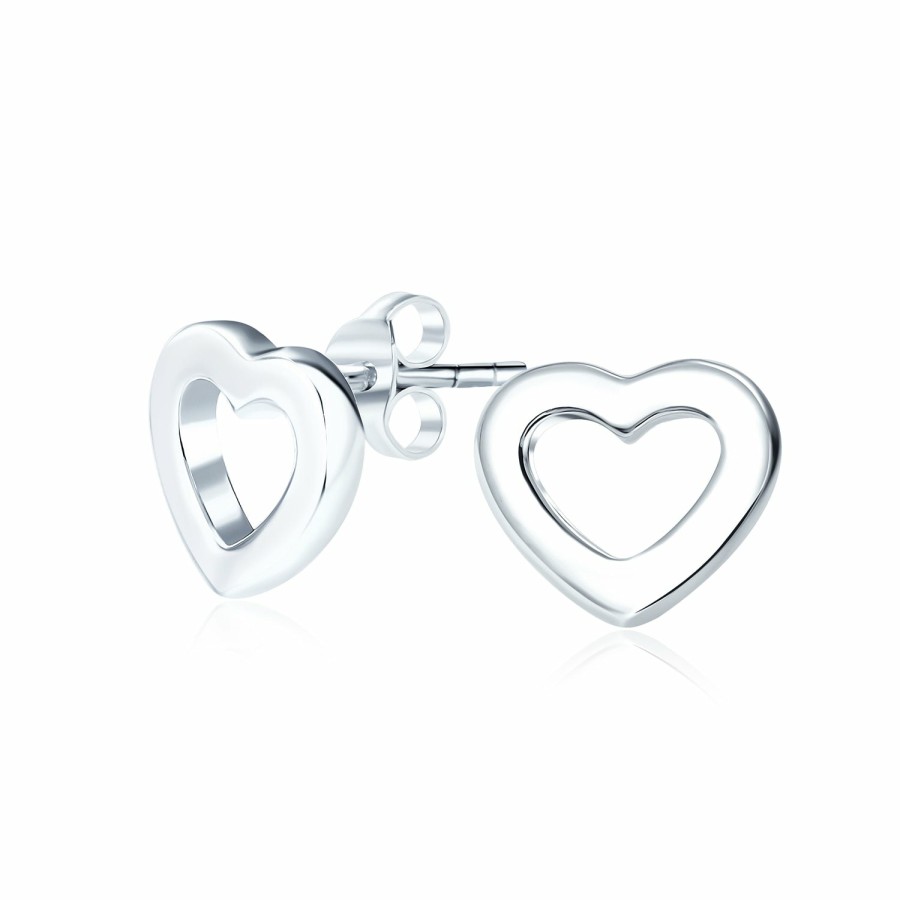 Shop Women Bling Jewelry | Romantic Heart Stud Earrings Necklace Simple Polished .925 Sterling