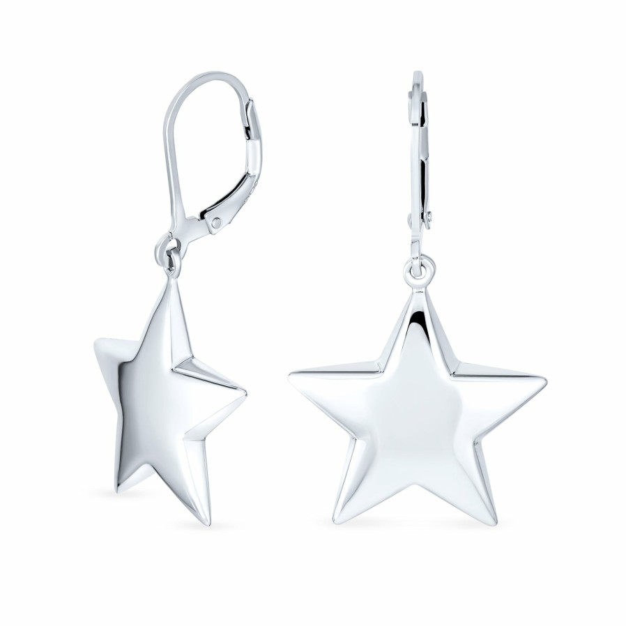 Shop Women Bling Jewelry Engravable Earrings | Patriotic Celestial Supper Star Lever Back Earrings Sterling Silver