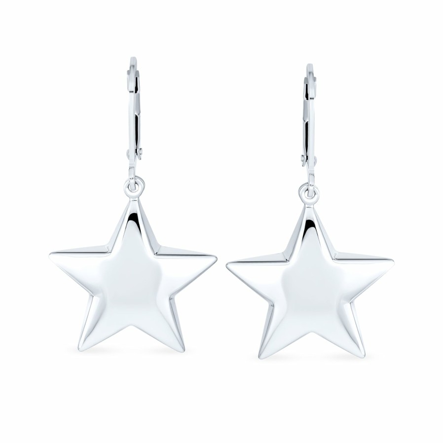 Shop Women Bling Jewelry Engravable Earrings | Patriotic Celestial Supper Star Lever Back Earrings Sterling Silver