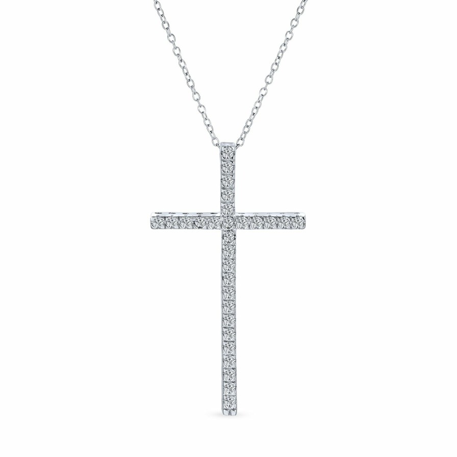 Shop Women Bling Jewelry Pendant Necklaces | Latin Cross Pendant Cubic Zirconia Cz Necklace Sterling 1.75 Inch