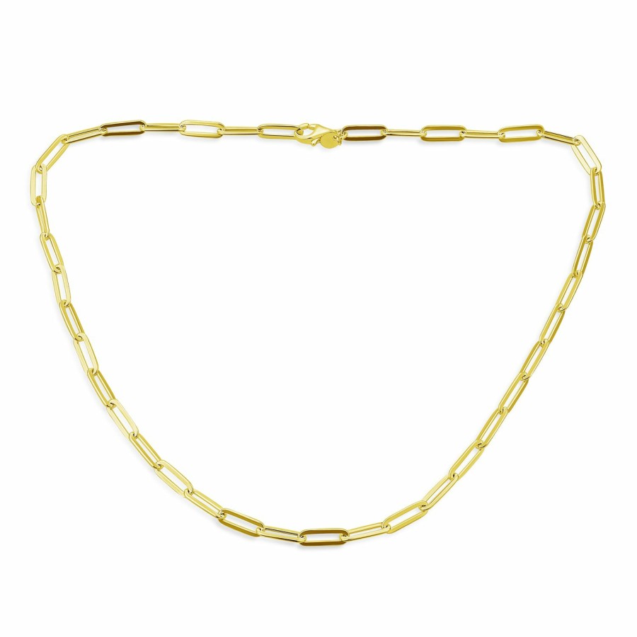 Shop Women Bling Jewelry Chains Necklaces | Solid Gold Plated .925 4Mm Paperclip Chain Link Necklace Italy