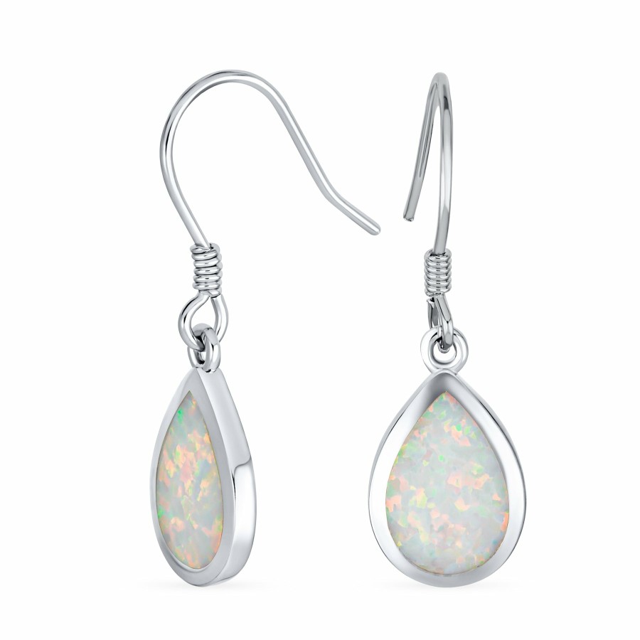 Shop Women Bling Jewelry Dangle Drop Earrings | Small Created White Opal Teardrop Dangle Earrings .925 Silver