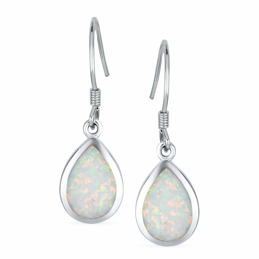 Shop Women Bling Jewelry Dangle Drop Earrings | Small Created White Opal Teardrop Dangle Earrings .925 Silver