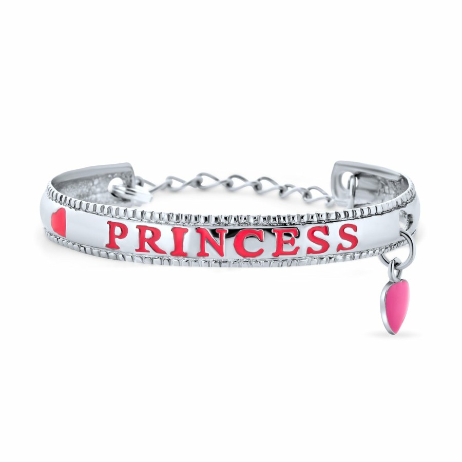 Shop Women Bling Jewelry Cuff Bangle Bracelets | Princess Heart Charm Bangle Cuff Bracelet .925 Sterling