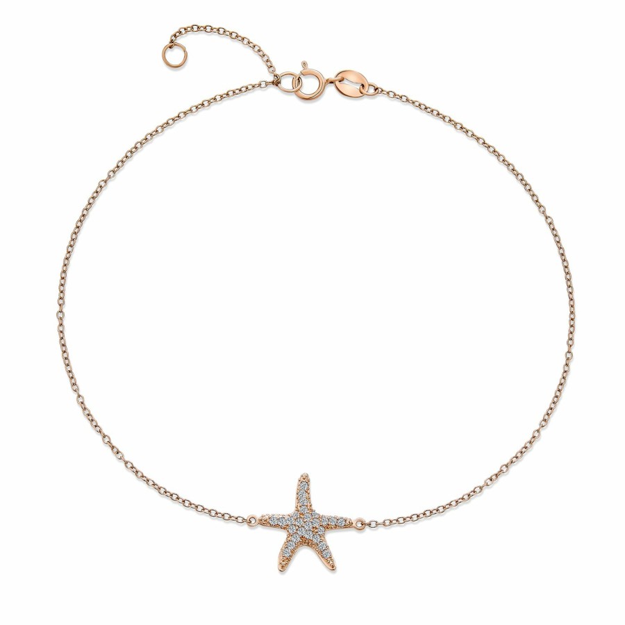 Shop Women Bling Jewelry Ankle Bracelets | Starfish Cz Anklet Electrocoating Gold Plated Sterling