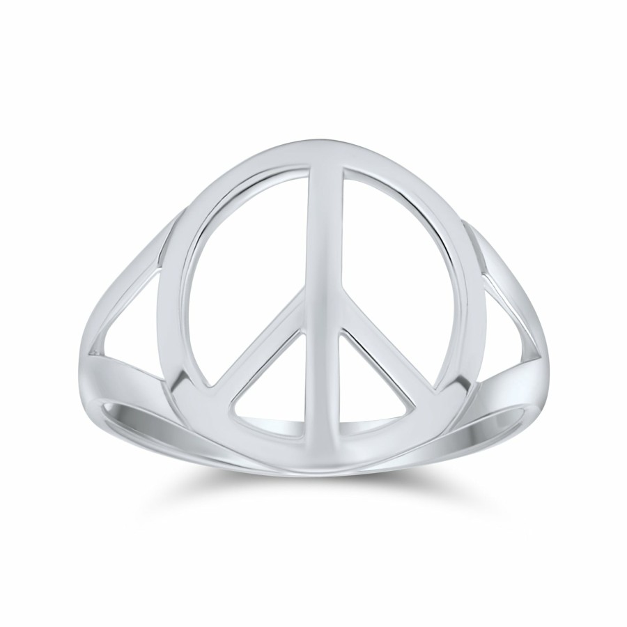 Shop Women Bling Jewelry Unique Rings | Open Symbol World Peace Sign Ring .925 Sterling Spilt Shank Band Silver