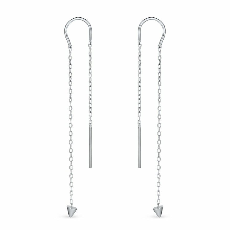 Shop Women Bling Jewelry Dangle Drop Earrings | Geometric Arrow Tip Chain Threader Earrings .925 Sterling