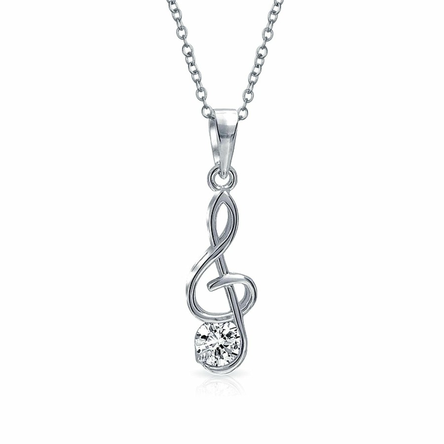 Shop Women Bling Jewelry Pendant Necklaces | Musician Cz Treble Clef Note Music Earrings Pendant .925