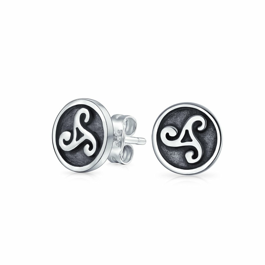 Shop Men Bling Jewelry Mens Earrings | Small Triquetra Celtic Triskele Trinity Knot Cross Stud Earrings .925 Sterling