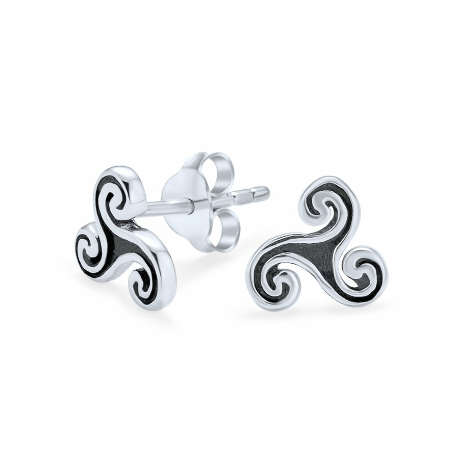 Shop Men Bling Jewelry Mens Earrings | Small Triquetra Celtic Triskele Trinity Knot Cross Stud Earrings .925 Sterling