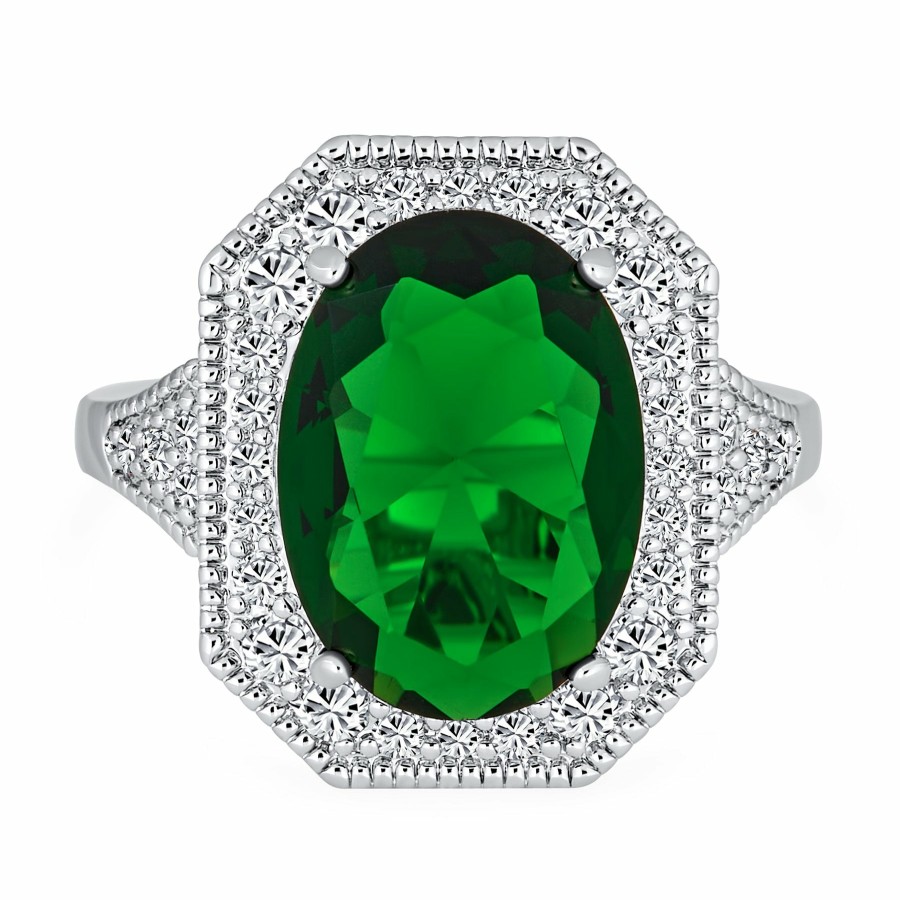 Shop Women Bling Jewelry Engagement Rings | Vintage Large Oval Cz Estate Emerald Cut Statement Cocktail Ring Green