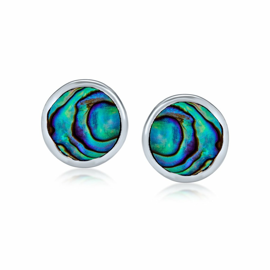 Shop Women Bling Jewelry Stud Earrings | Round Shape Bezel Set Abalone Shell Stud Earrings Sterling Silver 7Mm