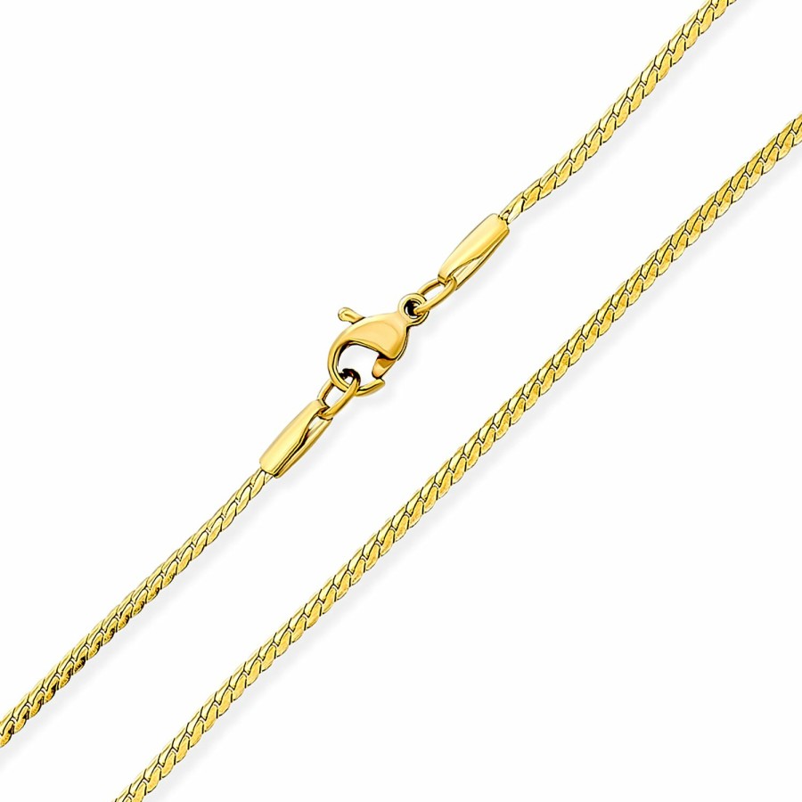 Shop Women Bling Jewelry Chains Necklaces | Unisex Yellow Gold Plated Stainless Steel Serpentine Chain Necklace 18, 20, 24"