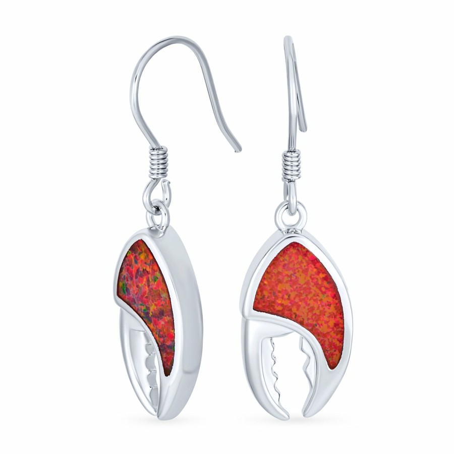 Shop Women Bling Jewelry Dangle Drop Earrings | Nautical Be My Lobster Red Opal Crab Claw Dangle Earrings .925 Silver