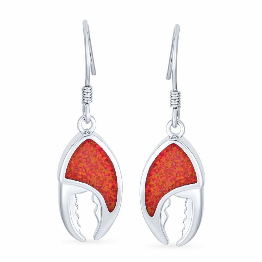 Shop Women Bling Jewelry Dangle Drop Earrings | Nautical Be My Lobster Red Opal Crab Claw Dangle Earrings .925 Silver