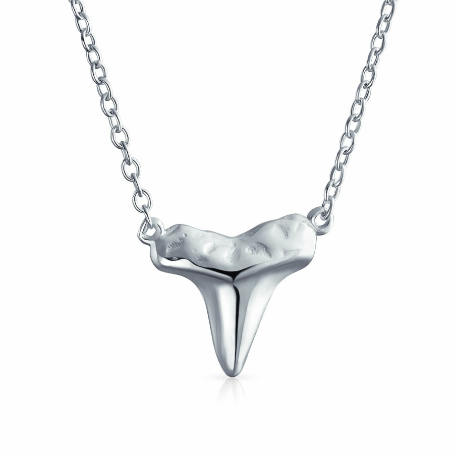 Shop Women Bling Jewelry Delicate Pendant Necklaces | Nautical Shark Tooth Pendant Stud Earrings Hammered Sterling Silver