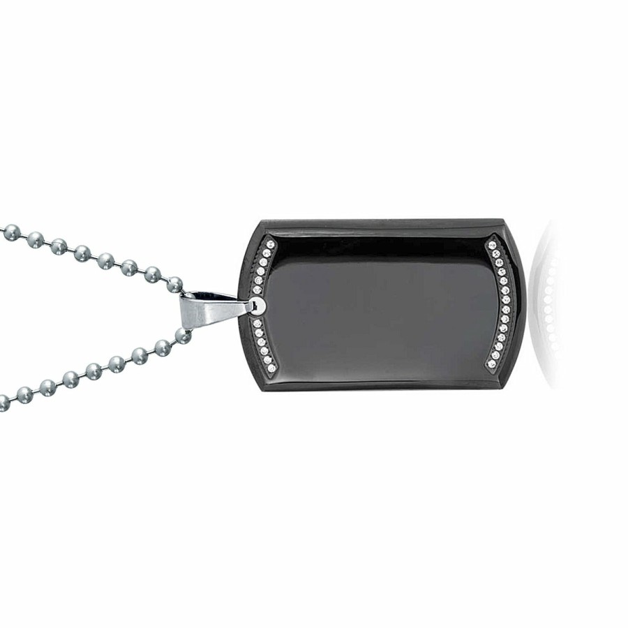 Shop Men Bling Jewelry Mens Pendants & Dog Tags | Dog Tag Pendant Necklace Edge Silver Tone Stainless Steel Bead Black