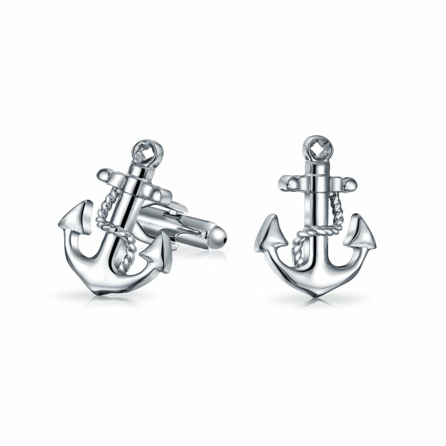 Shop Men Bling Jewelry Cufflinks | Nautical Anchor Rope Boater Sailor Shirt Cufflinks Silver Tone Steel