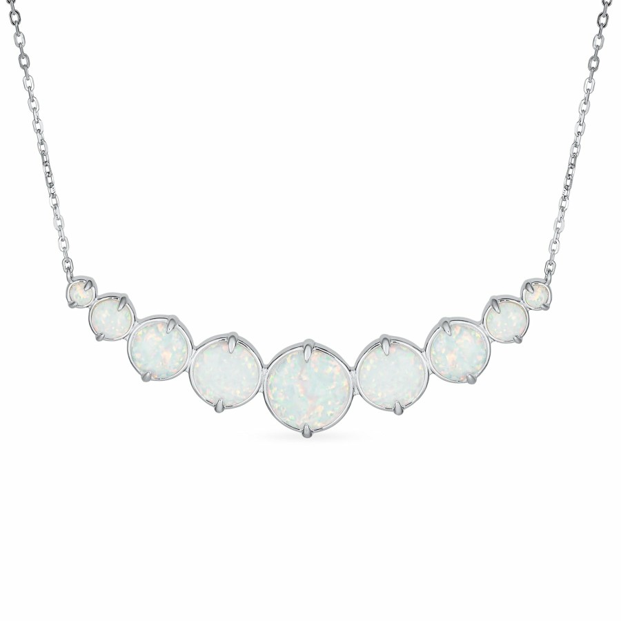 Shop Women Bling Jewelry Pendant Necklaces | White Created Opal 9 Multi Round Circle Graduated Collar Necklace