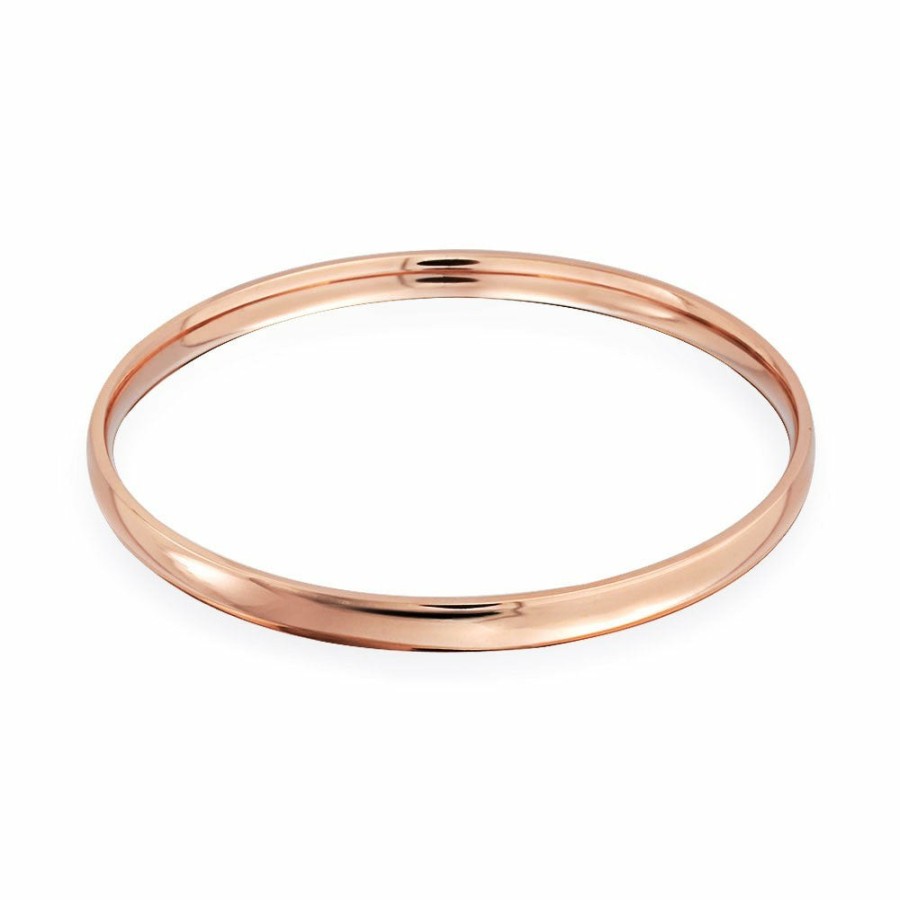 Shop Women Bling Jewelry Engravable Bracelets | Domed Stackable High Bangle Bracelet Rose Gold Plated Stainless Steel Pink