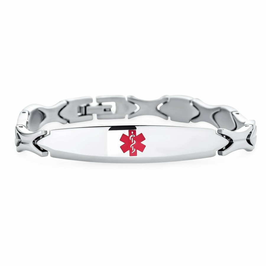 Shop Men Bling Jewelry Mens Bracelets & Id Bracelets | Personalized Medical Alert Id Leaf Link Bracelet Stainless 7.5"