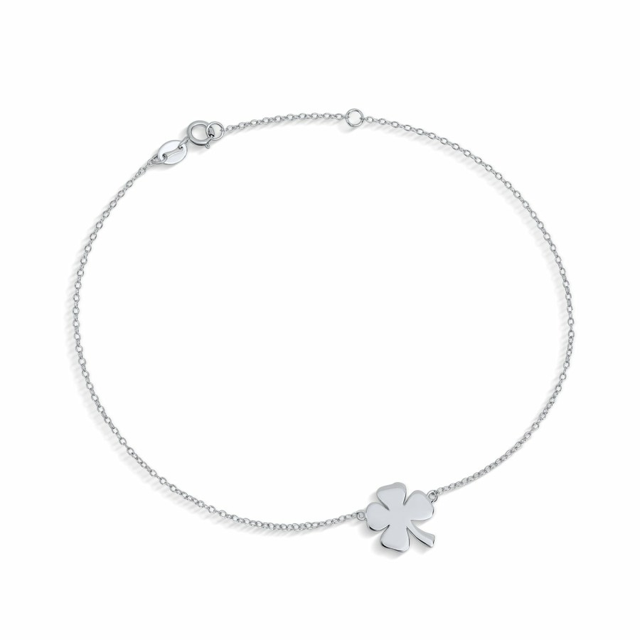 Shop Women Bling Jewelry Delicate Bracelets | 3-4 Leaf Shamrock Flower Clover Anklet Charm Anklet Sterling