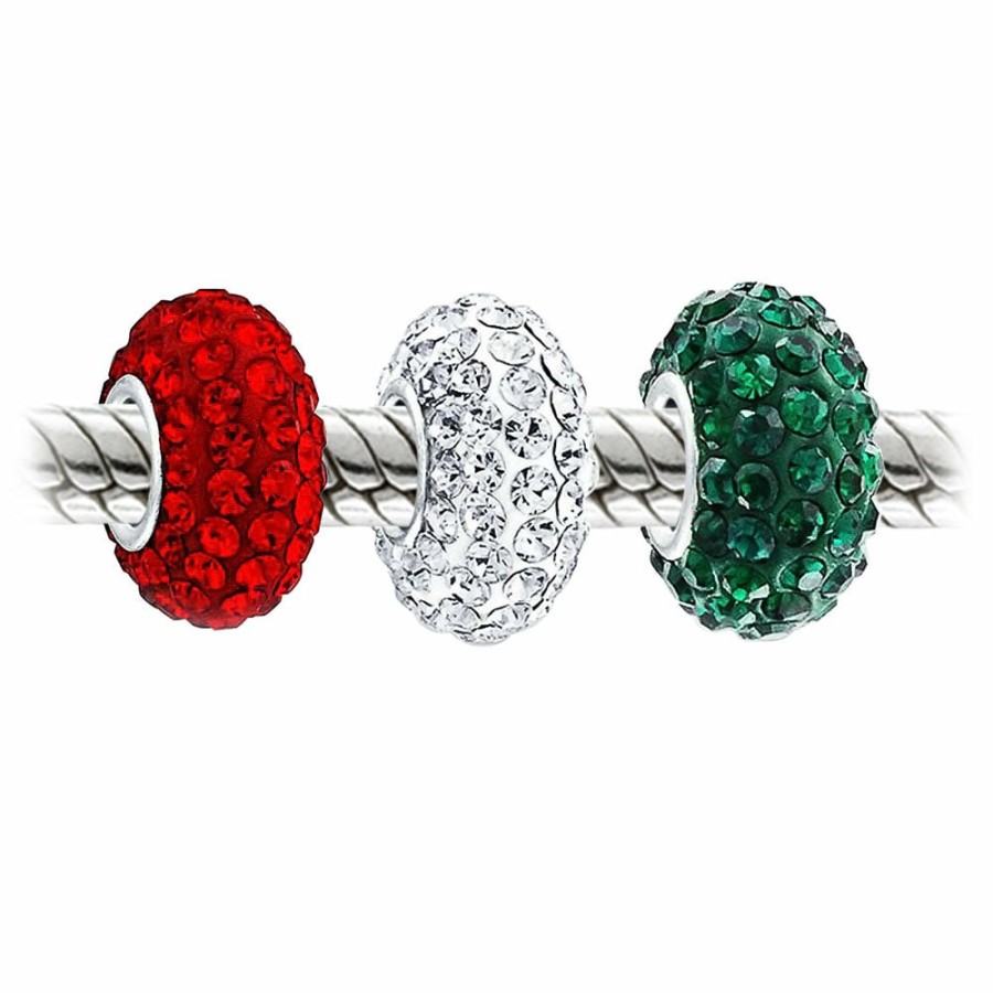 Shop Women Bling Jewelry Glass Crystal Beads | Christmas Red White Green Crystal Holiday Beads Charms Set .925 Silver