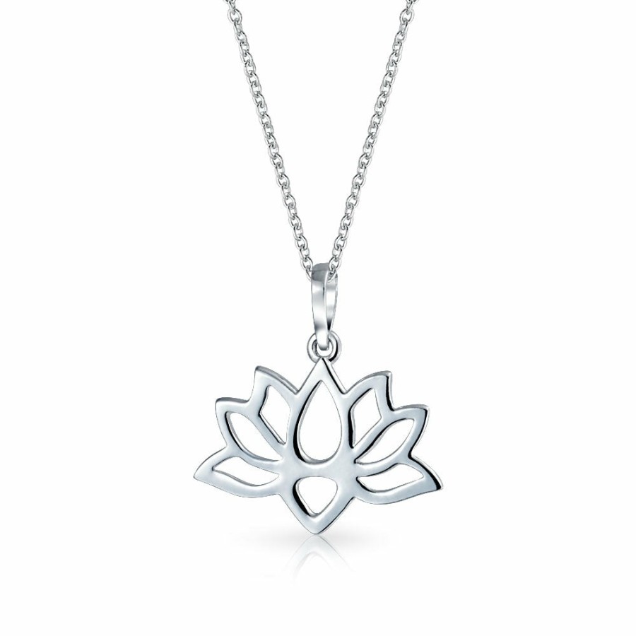 Shop Women Bling Jewelry Delicate Pendant Necklaces | Lotus Flower Blossom Cut Out Pendant Necklace Yogi .925 Sterling Silver