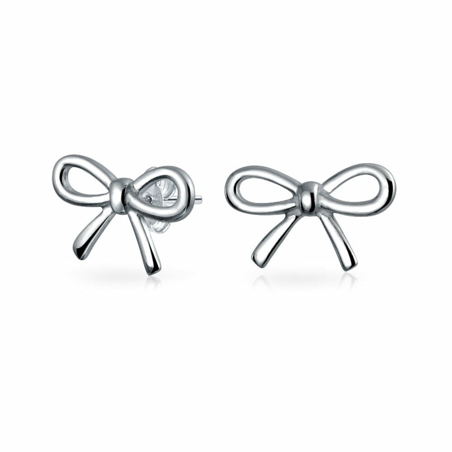 Shop Women Bling Jewelry Stud Earrings | Simple Birthday Bow Stud Earrings Rose Gold Plated .925 Sterling