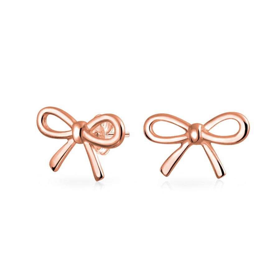 Shop Women Bling Jewelry Stud Earrings | Simple Birthday Bow Stud Earrings Rose Gold Plated .925 Sterling