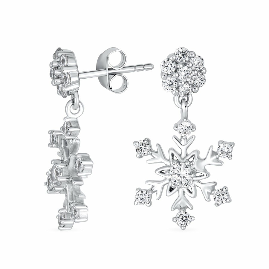 Shop Women Bling Jewelry Dangle Drop Earrings | Classic Christmas Winter Cz Snowflake Dangle Earrings .925 Sterling