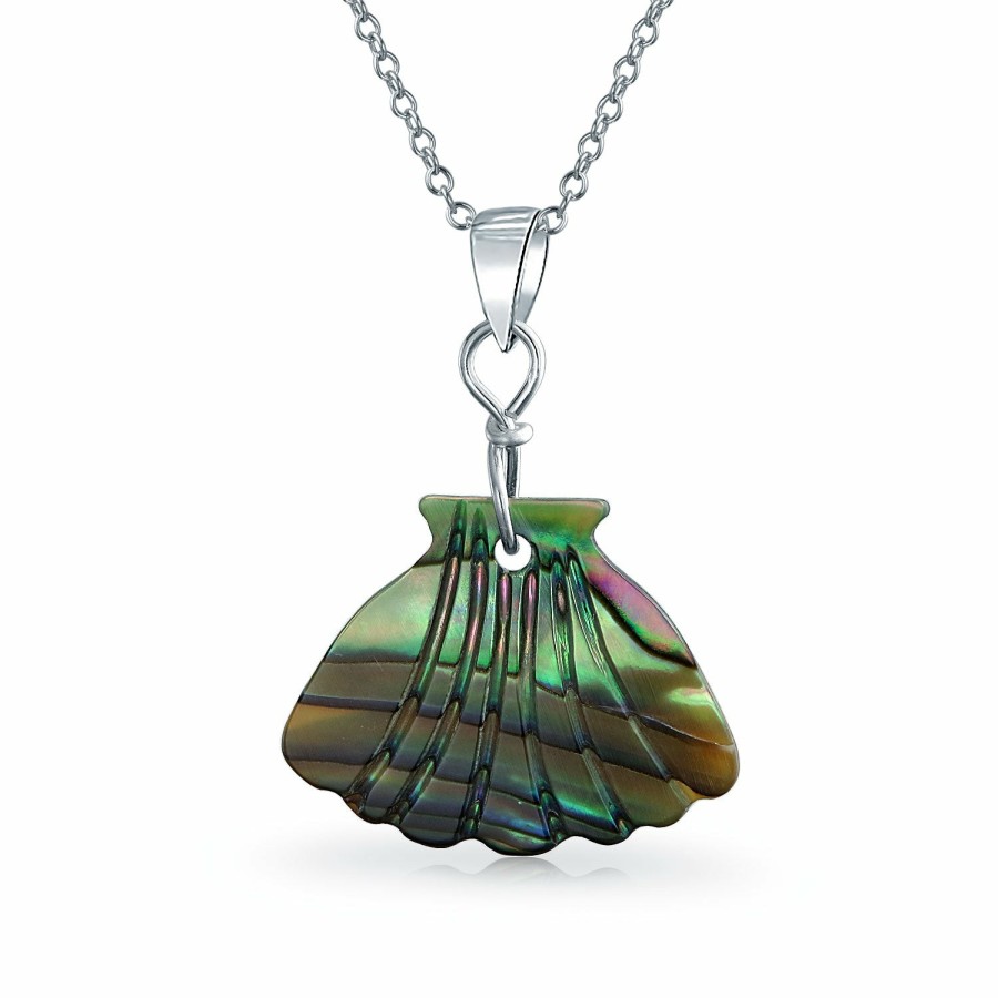 Shop Women Bling Jewelry Pendant Necklaces | Carved Clam Shell Pendant Abalone Shell Necklace .925 Sterling Silver