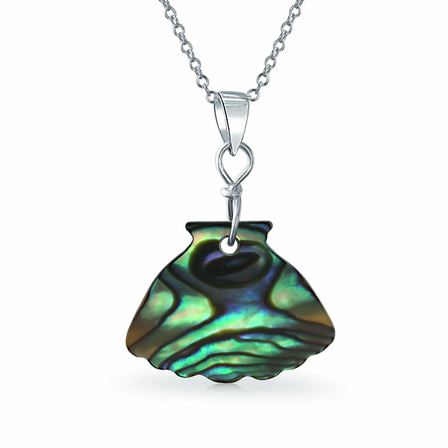 Shop Women Bling Jewelry Pendant Necklaces | Carved Clam Shell Pendant Abalone Shell Necklace .925 Sterling Silver