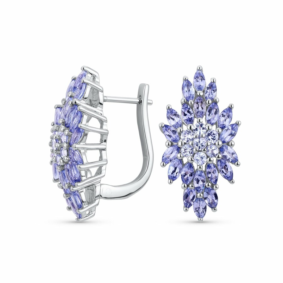 Shop Women Bling Jewelry Clip On Earrings | Clusters Teardrops Purple Tanzanite Leaf Drop Earrings 925 Sterling Silver