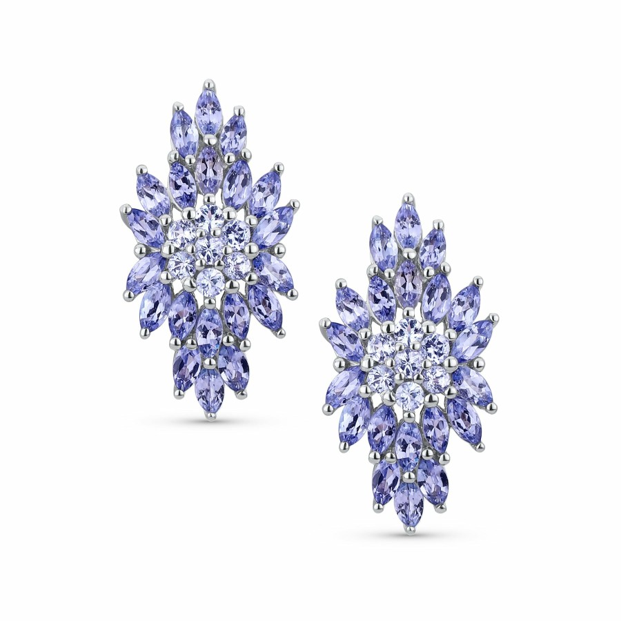 Shop Women Bling Jewelry Clip On Earrings | Clusters Teardrops Purple Tanzanite Leaf Drop Earrings 925 Sterling Silver