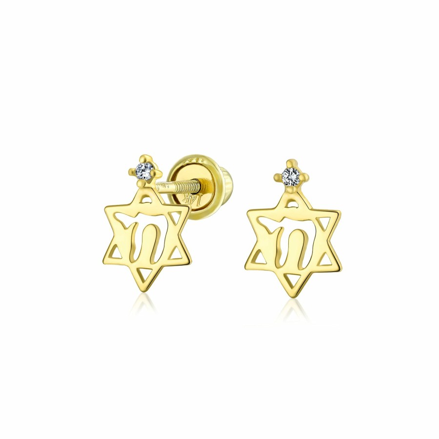 Shop Women Bling Jewelry | 14K Gold Hamsa Chai Life Star Of David Jewish Judaic Stud Earrings