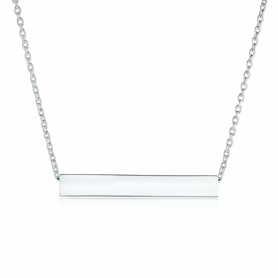 Shop Women Bling Jewelry Engravable Necklaces | Personalize Solid Horizontal Bar Pendant Necklace .925 Sterling Silver