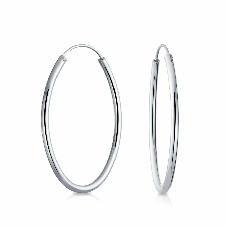 Shop Women Bling Jewelry Hoops Huggies Earrings | Minimalist Round Endless Continuous Tube Hoop Earrings Sterling Silver