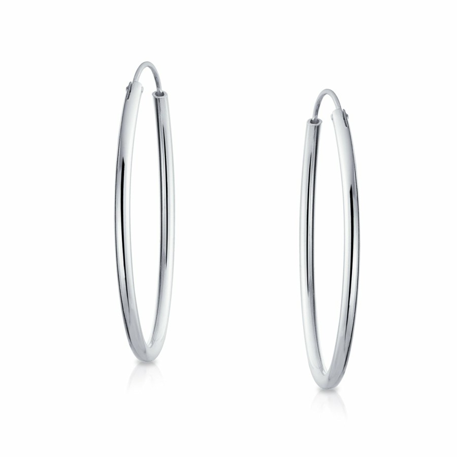 Shop Women Bling Jewelry Hoops Huggies Earrings | Minimalist Round Endless Continuous Tube Hoop Earrings Sterling Silver