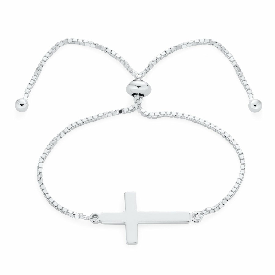 Shop Women Bling Jewelry | Simple Religious Horizonal Sideways Cross Bracelet .925Sterling Silver