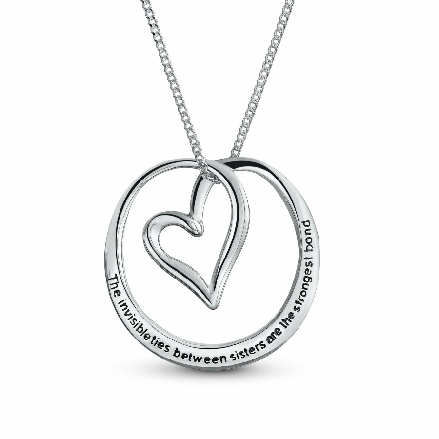 Shop Women Bling Jewelry Pendant Necklaces | Sister Bond Heart Circle Pendant Necklace .925 Gold Plated